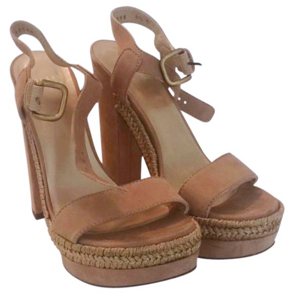 Stuart Weitzman Tan Suede Platform Espadrille High Heel Sandals